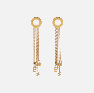 Elisabetta Franchi Earrings With Hanging Tassels And Charms In Gold