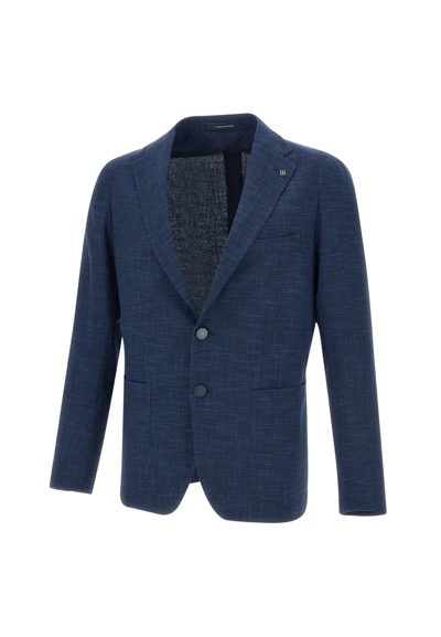 Tagliatore Wool, Cotton And Silk Blazer In Blue