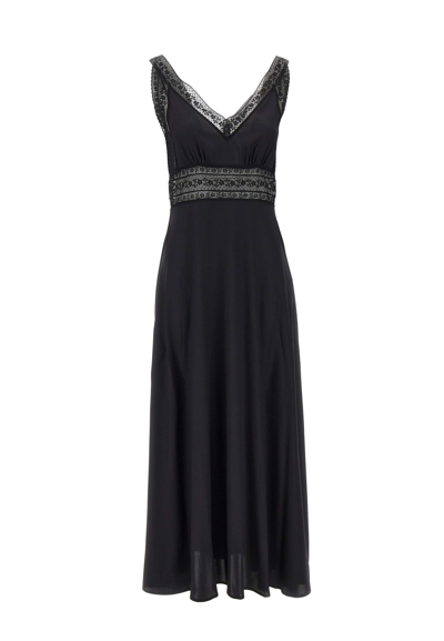 P.a.r.o.s.h. Lace-trim Silk Maxi Dress In Black