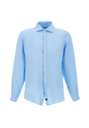 Fay Cutaway Collar Linen Shirt In Light Blue