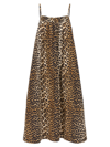 Ganni Short Sleeved Silk Stretch Satin Ruched Slip Midi Dress In Leopard In Multicolor