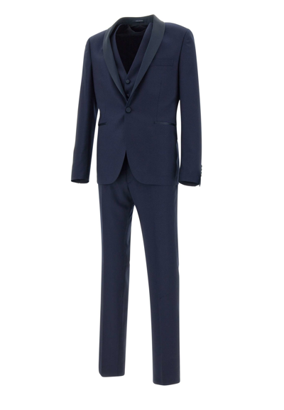 Tagliatore Fresh Wool Three-piece Formal Suit In Blue