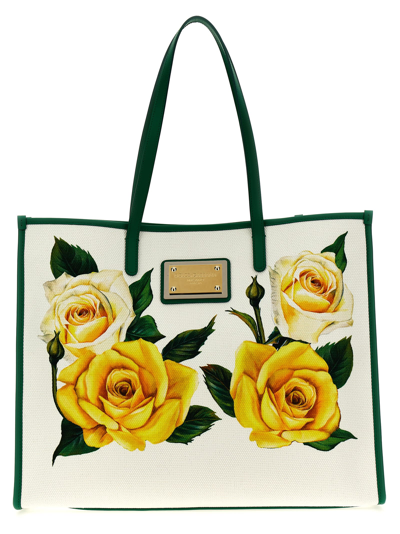 Dolce & Gabbana Rose Gialle Large Shopping Bag In Multicolor
