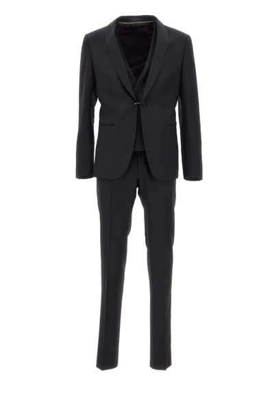 Corneliani Fresh Wool Three-piece Suit In Black