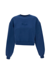 Woolrich Crewneck Pure Cotton Sweatshirt With Embroidered Logo In Blue