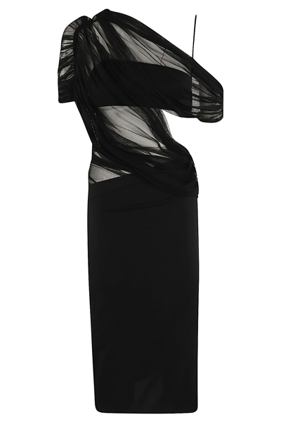 Christopher Esber Black Magnetica Asymmetric Midi Dress