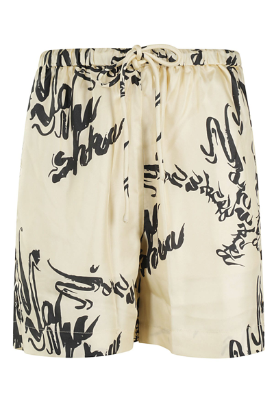 Nanushka Ceylin Logo-print Silk Shorts In Calligraphy Creme