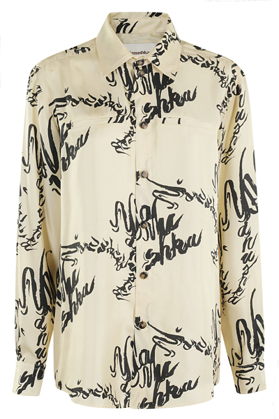 Nanushka Calligraphy-print Silk Shirt In Neutrals