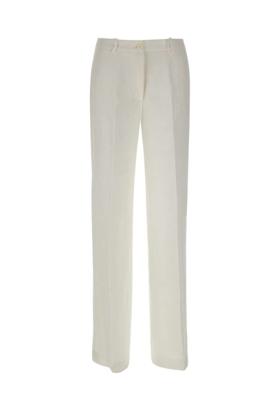 P.a.r.o.s.h Satin, Viscose And Linen Trousers In White