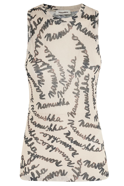 Nanushka Anneke Crewneck Tank Top In Scribble Logo Brown