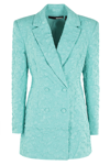 Rotate Birger Christensen Long-sleeved Double-breasted Suit Jacket In Blue Turquoise