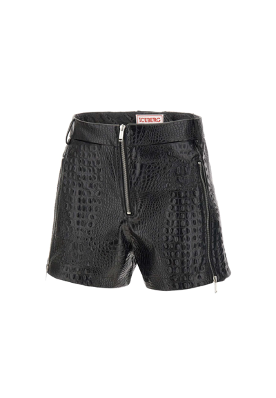 Iceberg Eco-leather Shorts In Black