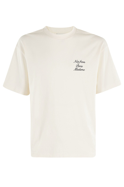 Drôle De Monsieur Slogan Cursive Cotton T-shirt In Neutrals