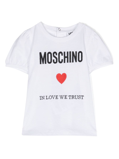 Moschino Babies' 刺绣logo棉t恤 In White