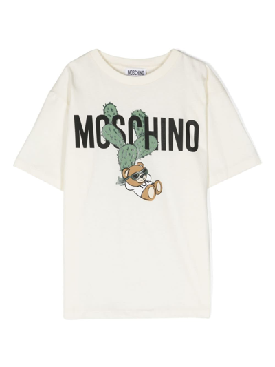 Moschino Kids' T-shirt Con Logo In Crema