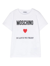 Moschino White T-shirt For Girl With Logo And Red Heart In White