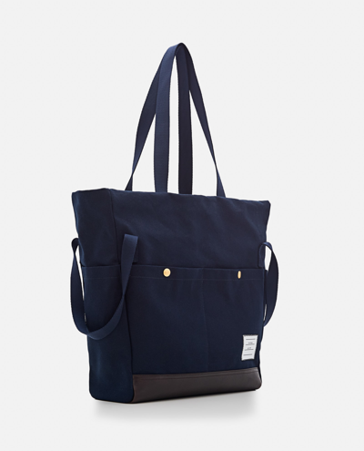 Thom Browne Cotton Pocket Tote Bag In Blue