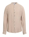 Alpha Studio Man Shirt Beige Size 36 Linen