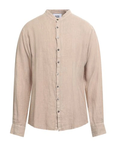 Alpha Studio Man Shirt Beige Size 36 Linen