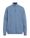 Brooksfield Man Turtleneck Light Blue Size 46 Wool In Blue