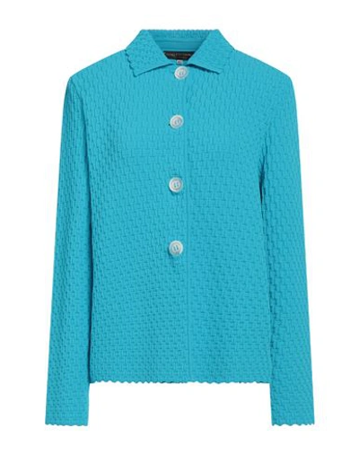 Nino Colombo Woman Cardigan Azure Size 12 Viscose, Polyester In Blue