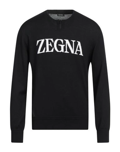 Zegna Man Sweater Black Size Xl Polyester, Wool