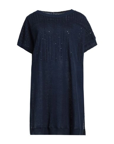 Tonet Woman Sweater Navy Blue Size 12 Linen, Cotton
