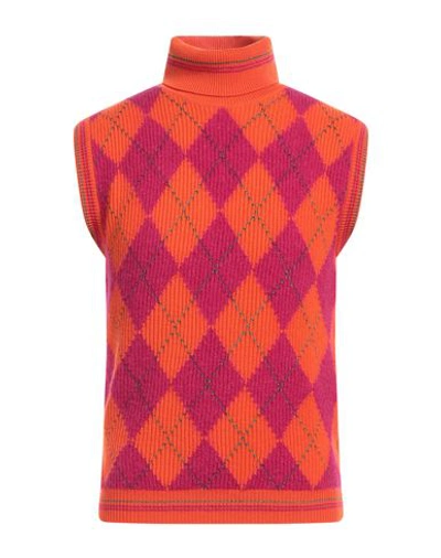 Versace Man Turtleneck Orange Size 40 Wool, Mohair Wool, Metallic Polyester, Polyester