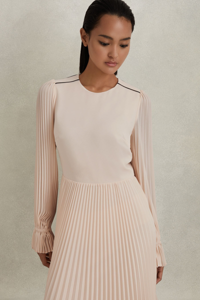 Reiss Nude/black Priya Pleated Belted Midi Dress