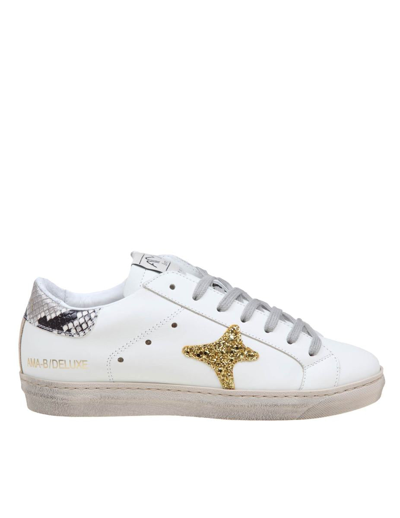 Ama Brand Leather Sneakers In Bianco/glitter