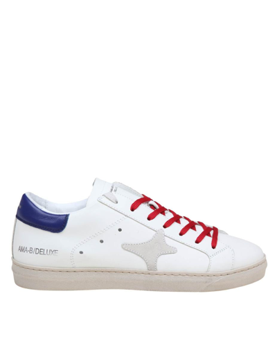 Ama Brand Leather Sneakers In White/blu