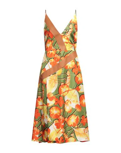 Trussardi Woman Midi Dress Orange Size 8 Silk, Lambskin
