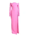Monot Long Crepe Dress W/ Wavy Neckline In Pink
