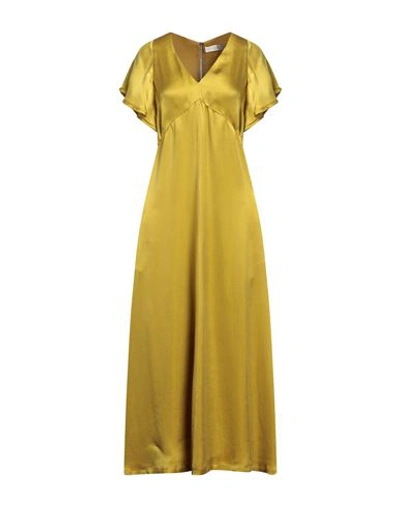 Tela V-neck Satin-finish Dress In Olive