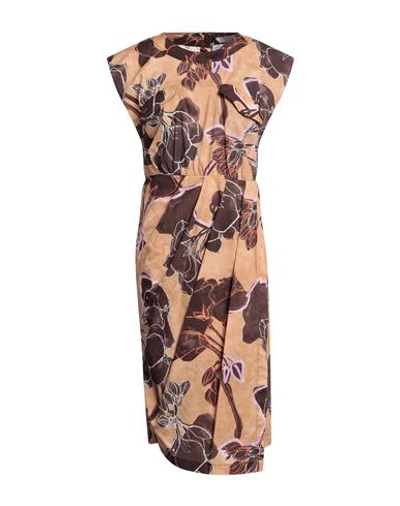 Tela Woman Midi Dress Camel Size 8 Cotton, Viscose In Brown