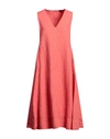 Aspesi Woman Midi Dress Coral Size 6 Linen In Red