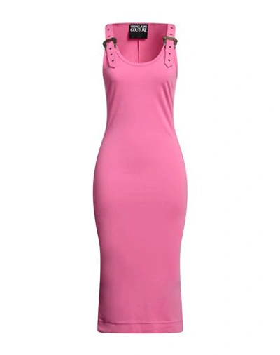 Versace Jeans Couture Woman Midi Dress Fuchsia Size 10 Viscose, Polyamide, Elastane In Pink
