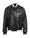 Just Cavalli Man Jacket Black Size 42 Lambskin, Polyester, Elastane In Black