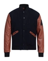 American College Man Jacket Navy Blue Size M Wool, Cowhide