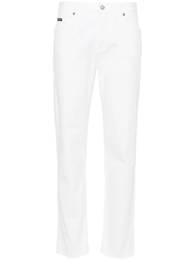 Dolce & Gabbana White Cotton Mid Waist Denim Tapered Jeans