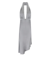 Elisabetta Franchi Satin Midi Dress With Asymmetric Skirt In Grey