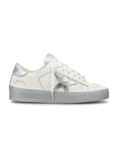 Golden Goose Womans Stardan Sneakers In White Silver