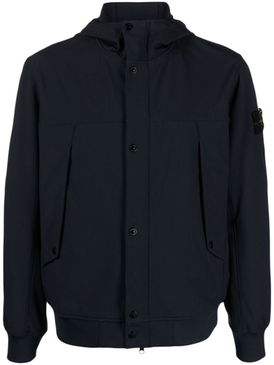 Stone Island Hooded Blouson Light Soft Shell-r_e.dye® Technology In Recycled Polyester In Blue