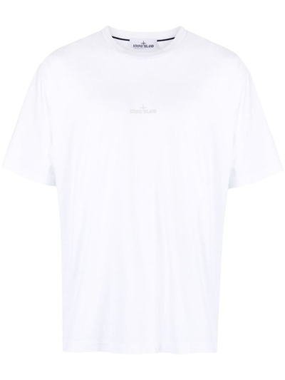 Stone Island Scratched Paint One-print Cotton T-shirt In White