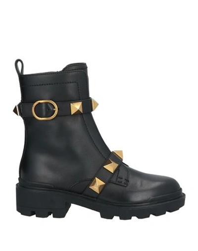 Valentino Garavani Woman Black Leather Roman Stud Ankle Boots