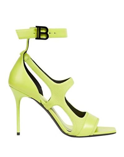Balmain Woman Sandals Lime Green Size 6 Polyester, Polyamide, Elastane, Calfskin