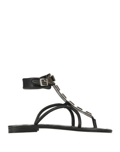 Via Delle Ville Woman Thong Sandal Black Size 11 Leather In Black