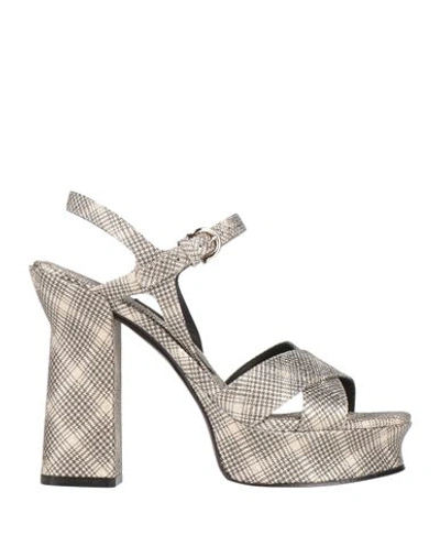 Ferragamo Woman Sandals Platinum Size 8 Calfskin In Grey