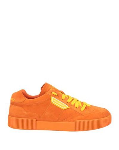 Dolce & Gabbana Man Sneakers Orange Size 6.5 Calfskin, Viscose