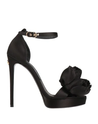 DOLCE & GABBANA DOLCE & GABBANA WOMAN SANDALS BLACK SIZE 7.5 TEXTILE FIBERS